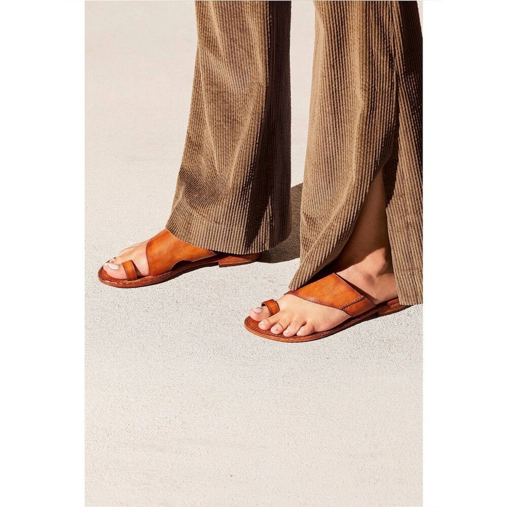 Free People Camel Sant Antoni Leather Slide Boho Sandals Size EU 37/ US 6.5- 7